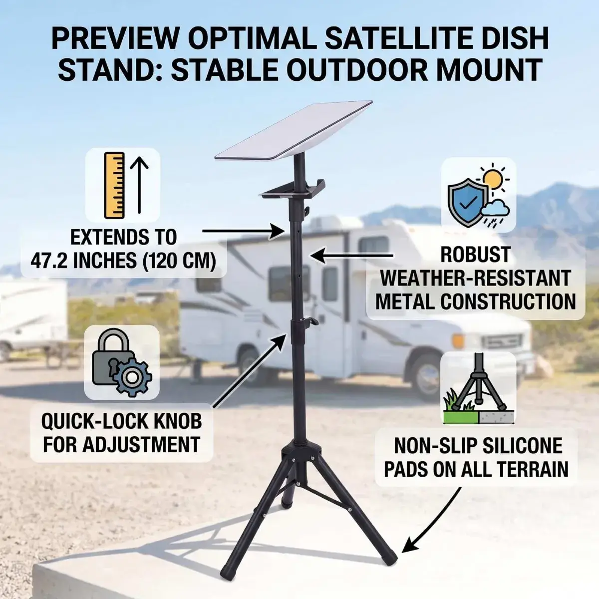 Starlink Gen3 Tripod Stand, Height Adjustable Windproof Mount with Quick Lock Knob and Non Slip Foot Pads, for Gen 3 Outdoor Camping RV Boat - Image 4